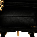 Velvet Quilted Mini Top Handle Flap Black