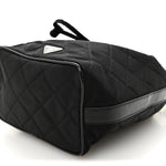 Tessuto Nylon Quilted Drawstring Bucket Bag Black