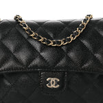 Caviar Fabric Foldable Tote Bag With Chain Black Multicolor