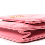 Lambskin Quilted Chanel 19 Wallet On Chain WOC Pink