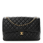 Grained Calfskin Quilted XXL Travel Flap Bag Black