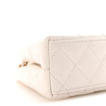 Shiny Aged Calfskin Quilted Nano Kelly Shopper White