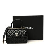 Lambskin Crystal Quilted Mini Trendy CC Dual Handle Flap Bag Black