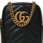 Calfskin Matelasse Mini GG Marmont Crossbody Bag Black