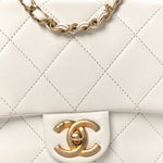 Lambskin Quilted Small Circular Handle Bag White