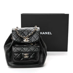 Glazed Aged Calfskin Quilted Small Duma Drawstring Backpack Black