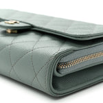 Caviar Quilted Phone Holder Wallet on Removable Chain Light Blue