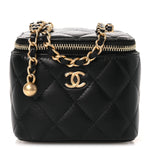 Lambskin Quilted Mini Pearl Crush Vanity Case With Chain Black