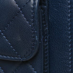 Lambskin Quilted Square Front Pocket Clutch With Chain Navy Blue