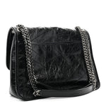 Crinkled Calfskin Matelasse Monogram Medium Niki Chain Satchel Black