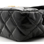 Shiny Crumpled Calfskin Quilted Small Wavy CC Hobo Black