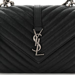 Sheepskin Matelasse Chevron Monogram Medium College Bag Black