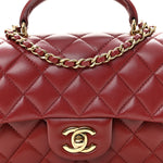 Lambskin Quilted Mini Top Handle Rectangular Flap Burgundy