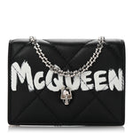 Nappa Graffiti Quilted Graffiti Skull Card Holder on Chain Black White