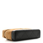 Suede Calfskin Shiny Lambskin Quilted Top Handle Slim Vanity Case With Chain Beige Black