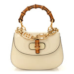 Patent Crystal Mini Bamboo 1947 Top Handle Chain Bag White