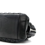 Lambskin Bubble Quilt Small Double Bowling Bag Black