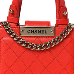 Grained Calfskin Stitched Mini Label Click Shopper Tote Red