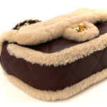 Shearling Lambskin Quilted Mini Furry Coco Flap Beige Dark Brown