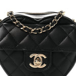 Lambskin Quilted CC In Love Heart Clutch With Chain Black