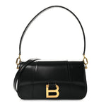 Natural Smooth Calfskin Small Hourglass Sling Bag Black