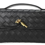 Nappa Intrecciato Long Andiamo Top Handle Clutch Black