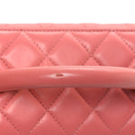 Lambskin Quilted Small Charming Top Handle Vanity Case With Chain Pink