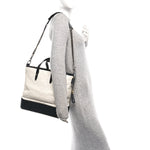 Aged Calfskin Quilted Large Gabrielle Shopping Tote White Black