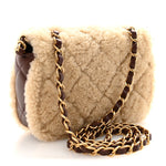 Shearling Lambskin Quilted Mini Furry Coco Flap Beige Dark Brown
