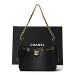 Washed Denim Quilted Mini Chanel 25 Handbag Black