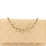 Caviar Quilted Wallet on Chain WOC Beige