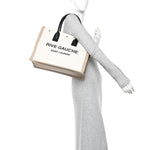 Linen Calfskin Small Rive Gauche Tote Greggio Natural
