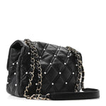 Lambskin Quilted Pearl Studded Flap Black