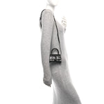 Shiny Calfskin Monochrome Crocodile Embossed Hourglass Top Handle Bag Mini Black