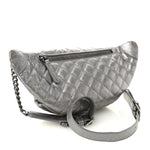 Metallic Calfskin Quilted Banane Waist Bag Fanny Pack Dark Silver