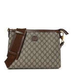 GG Supreme Monogram Azalea Calfskin Retro Interlocking G Wristlet Messenger Bag Beige Ebony Brown Sugar
