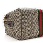 GG Supreme Monogram Textured Dollar Calfskin Web Medium Savoy Duffle Bag Beige Dark Brown
