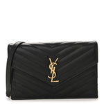 Grain De Poudre Matelasse Chevron Monogram Envelope Chain Wallet Black