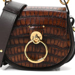 Calfskin Crocodile Embossed Small Tess Bag Dark Ebony