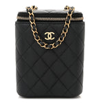 Caviar Quilted Small Vertical Coco Beauty Vanity Case With Chain Black