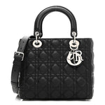 Grained Calfskin Cannage Medium Lady Dior Black