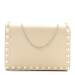 Calfskin Lacquer Monochrome Rockstud Wallet On Chain Ivory