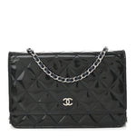 Patent Quilted Wallet On Chain WOC Navy Blue