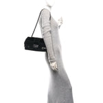 Velvet Checkered Flap Bag Black