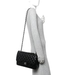 Lambskin Quilted Jumbo Double Flap Black