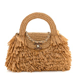 Raffia Fringe Nano Kelly Shopper Dark Beige