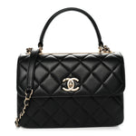 Lambskin Quilted Small Trendy CC Dual Handle Flap Bag Black