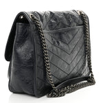 Crinkled Calfskin Matelasse Monogram Medium Niki Chain Satchel Deep Marine