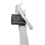 Grain De Poudre Matelasse Chevron Monogram Shopping Bag Black