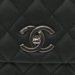 Caviar Lizard Embossed Quilted Small Coco Handle Flap Black